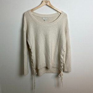 Lucky Brand Cream Soft Lace Up Sweater